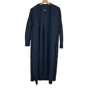 Bebe Longline Open Front Ribbed Knit Duster Cardigan Black